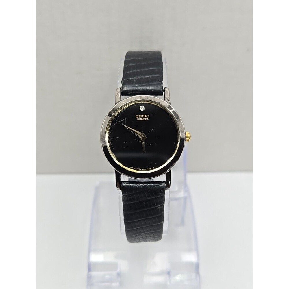 Vintage Womens Seiko 1N00-0C99 Black Dial Diamond Accent Dress Watch New Battery